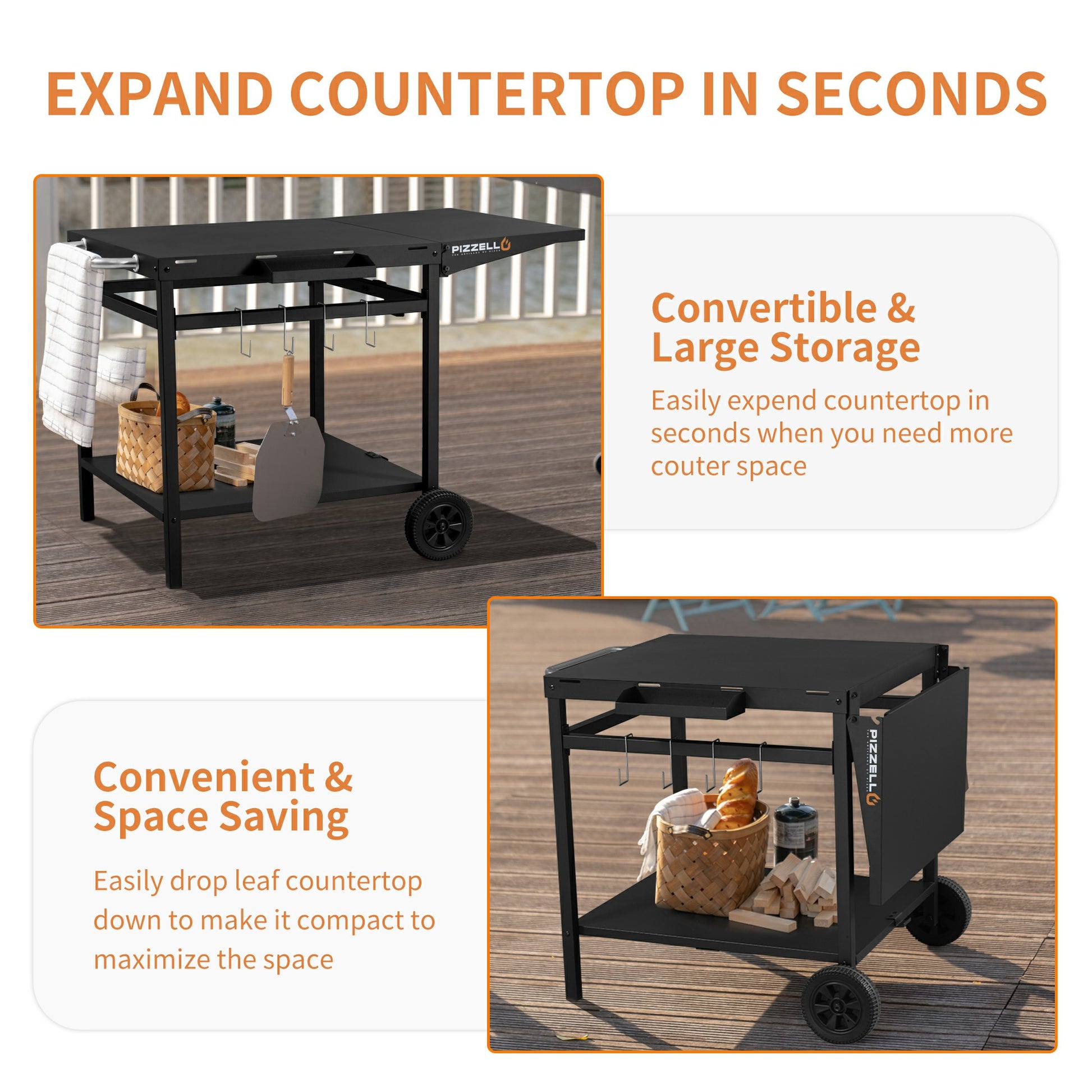 Pizzello Outdoor Grill Dining Cart Movable Pizza Oven Trolley BBQ Stand - Pizzello#size_large