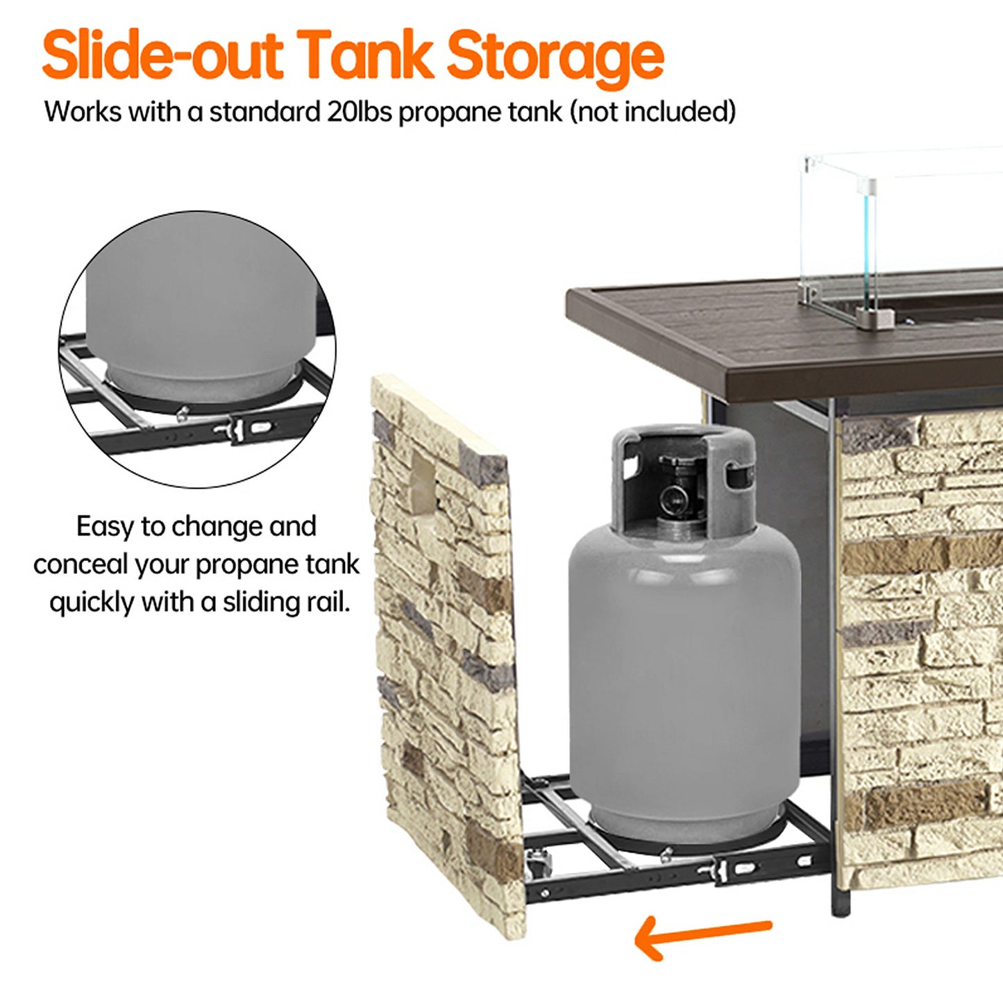 Pizzello Caldo- 43" Propane Fire Pit Table Rectangular Stone Firepit Table - Pizzello#color_buff