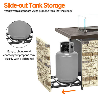 Pizzello Caldo- 43" Propane Fire Pit Table Rectangular Stone Firepit Table - Pizzello#color_buff