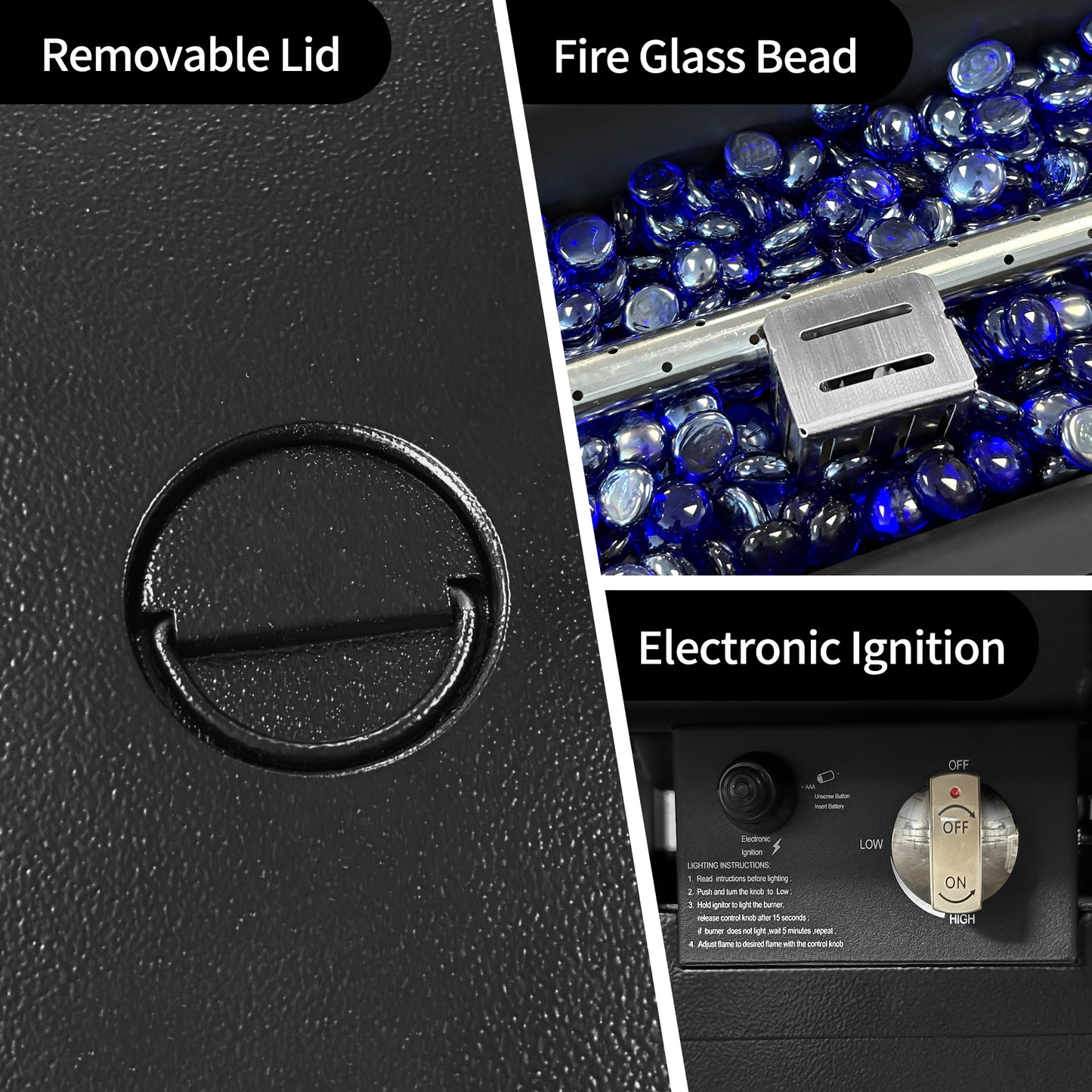 Pizzello Passione - 59.8" Aluminum Propane Fire Pit Table 50,000 BTU Outdoor Rectangular Dining Table