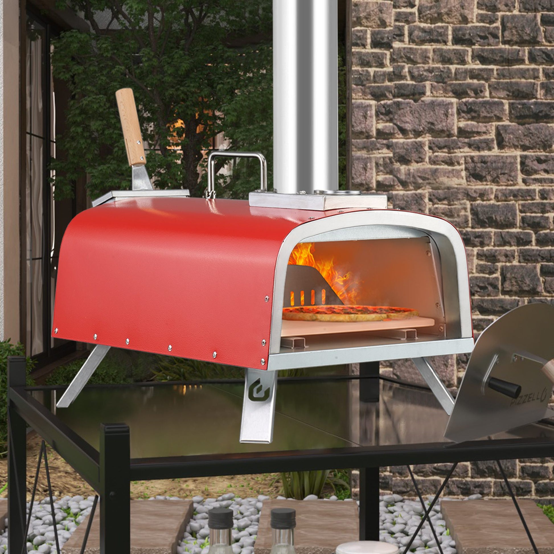 Outdoor Gas & Wood-Fired Pizza Oven in Car#color_red