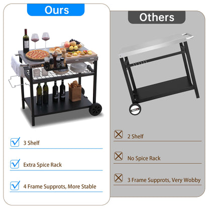 Pizzello Outdoor Grill Dining Cart Pro#color_silver