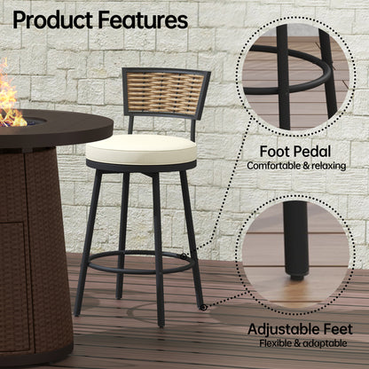 Pizzello Godere - 31.5" Propane Fire Pit Table Outdoor Round Wicker Gas Fire Table#color_brown