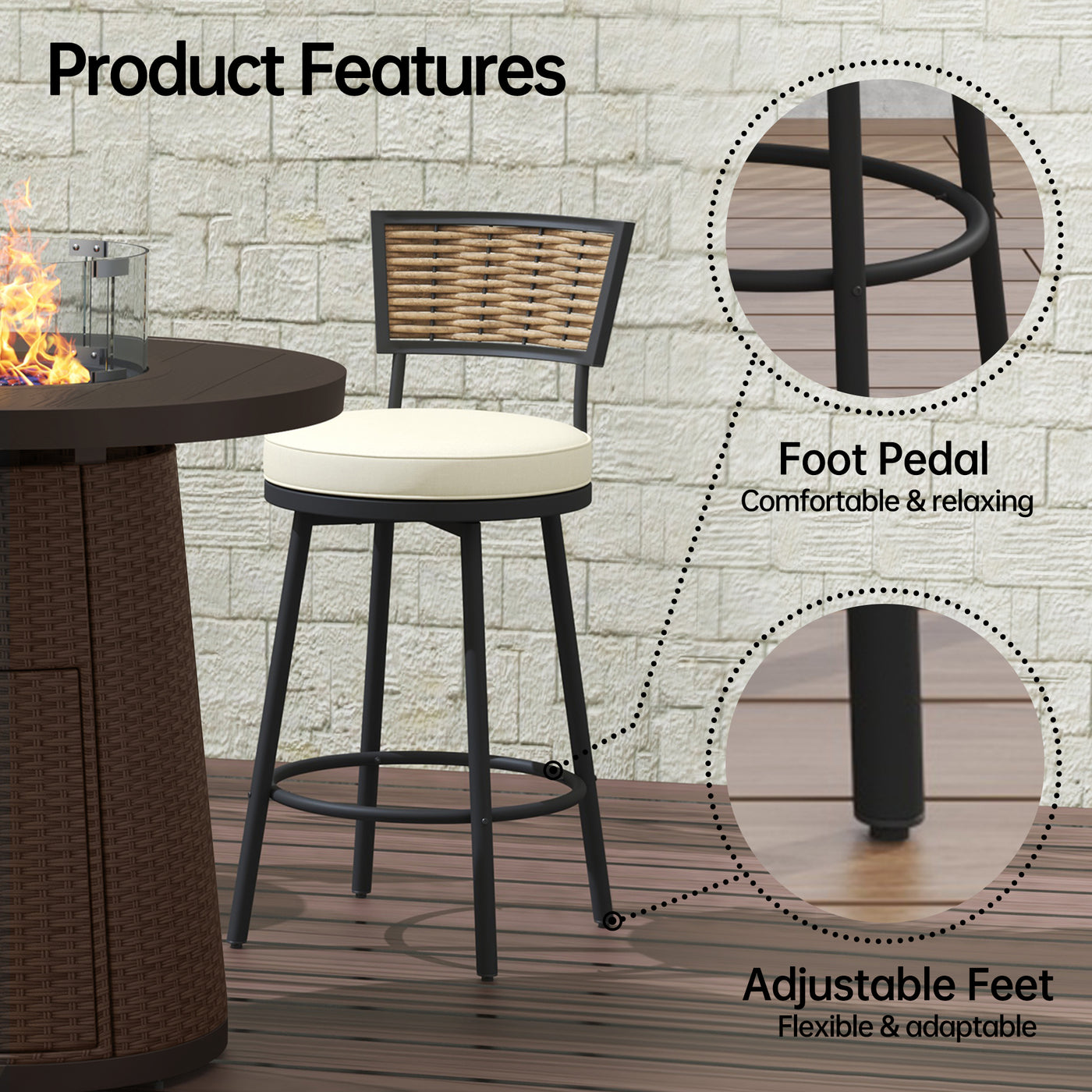 Pizzello Godere - 31.5" Propane Fire Pit Table Outdoor Round Wicker Gas Fire Table#color_brown