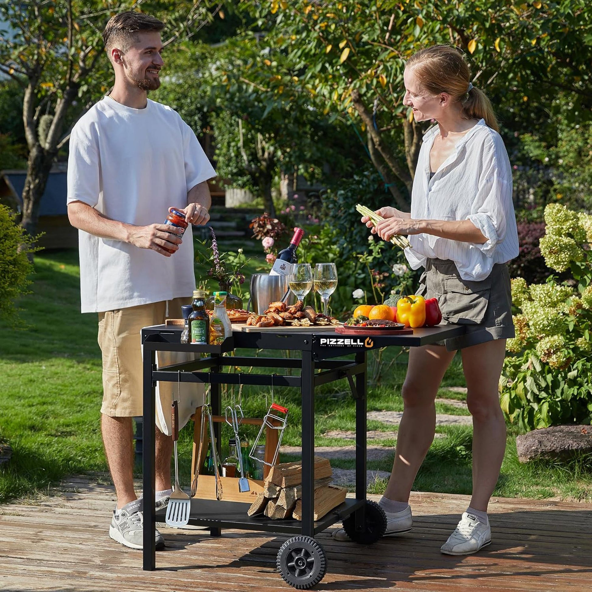 Pizzello Outdoor Grill Dining Cart Movable Pizza Oven Trolley BBQ Stand - Pizzello#size_small