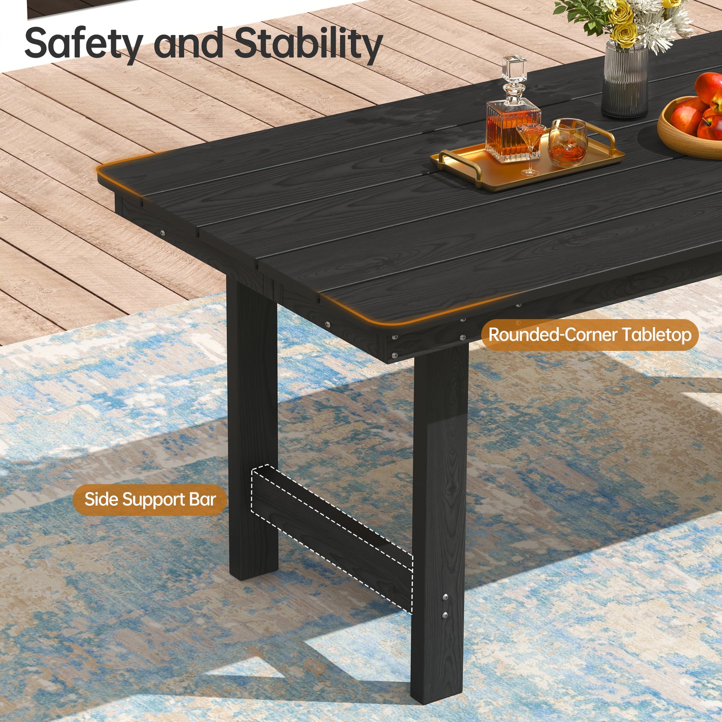 Pizzello Patio HDPE Rectangular Dining Table with Umbrella Hole