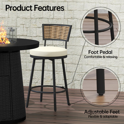 Pizzello Godere - 31.5" Propane Fire Pit Table Outdoor Round Wicker Gas Fire Table#color_black