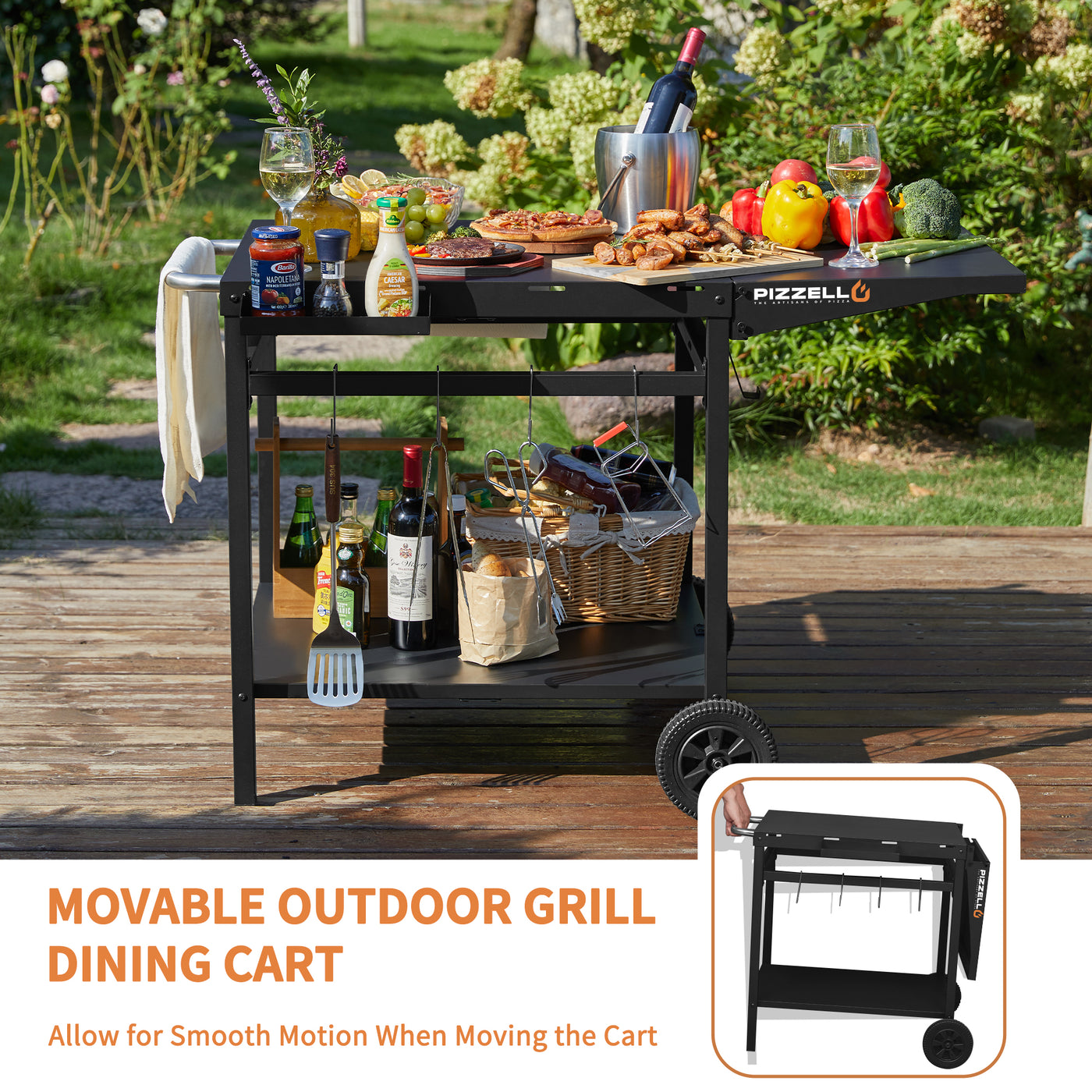 Pizzello Outdoor Grill Dining Cart Movable Pizza Oven Trolley BBQ Stand - Pizzello#size_large