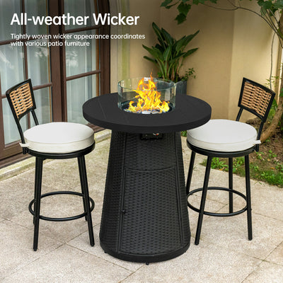 Pizzello Godere - 31.5" Propane Fire Pit Table Outdoor Round Wicker Gas Fire Table#color_black