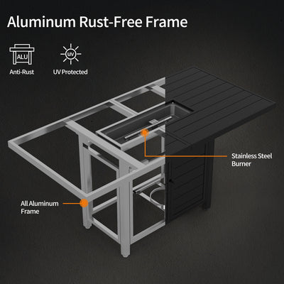 Pizzello Passione - 59.8" Aluminum Propane Fire Pit Table 50,000 BTU Outdoor Rectangular Dining Table