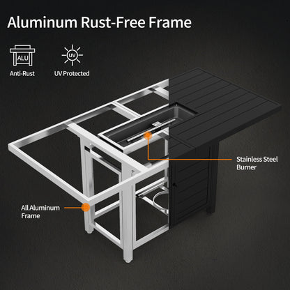 Pizzello Passione - 59.8" Aluminum Propane Fire Pit Table 50,000 BTU Outdoor Rectangular Dining Table