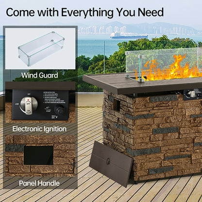 Pizzello Caldo- 43" Propane Fire Pit Table Rectangular Stone Firepit Table - Pizzello#color_brown