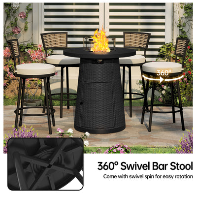 Pizzello Godere - 31.5" Propane Fire Pit Table Outdoor Round Wicker Gas Fire Table#color_black