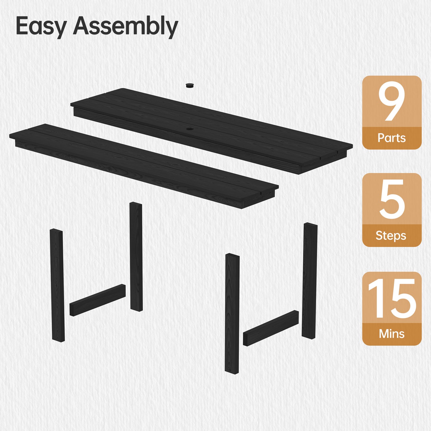 Pizzello Patio HDPE Rectangular Dining Table with Umbrella Hole