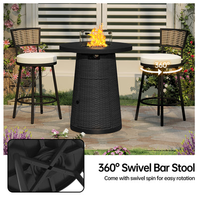 Pizzello Godere - 31.5" Propane Fire Pit Table Outdoor Round Wicker Gas Fire Table#color_black