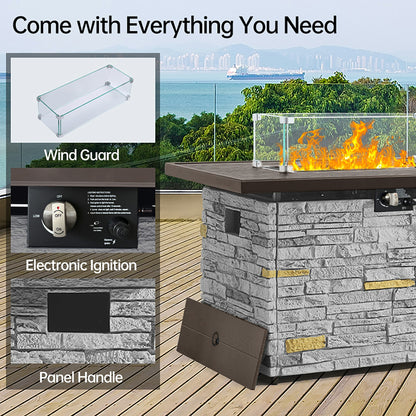 Pizzello Caldo- 43" Propane Fire Pit Table Rectangular Stone Firepit Table - Pizzello#color_gray