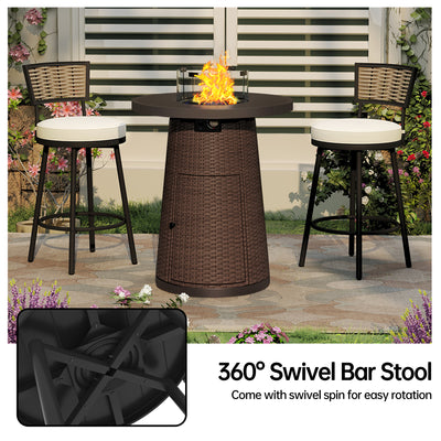 Pizzello Godere - 31.5" Propane Fire Pit Table Outdoor Round Wicker Gas Fire Table#color_brown