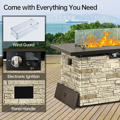 Pizzello Caldo- 43" Propane Fire Pit Table Rectangular Stone Firepit Table - Pizzello#color_buff