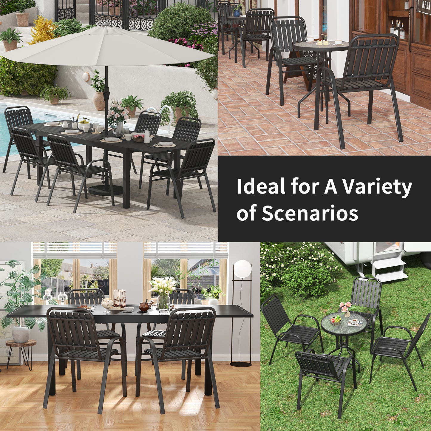 Patio Chairs Set, All Weather Plastic Dining Chairs with Armrests, Outdoor Stackable Bistro Chairs for Lawn Backyard#size_4pcs