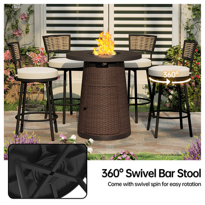 Pizzello Godere - 31.5" Propane Fire Pit Table Outdoor Round Wicker Gas Fire Table#color_brown