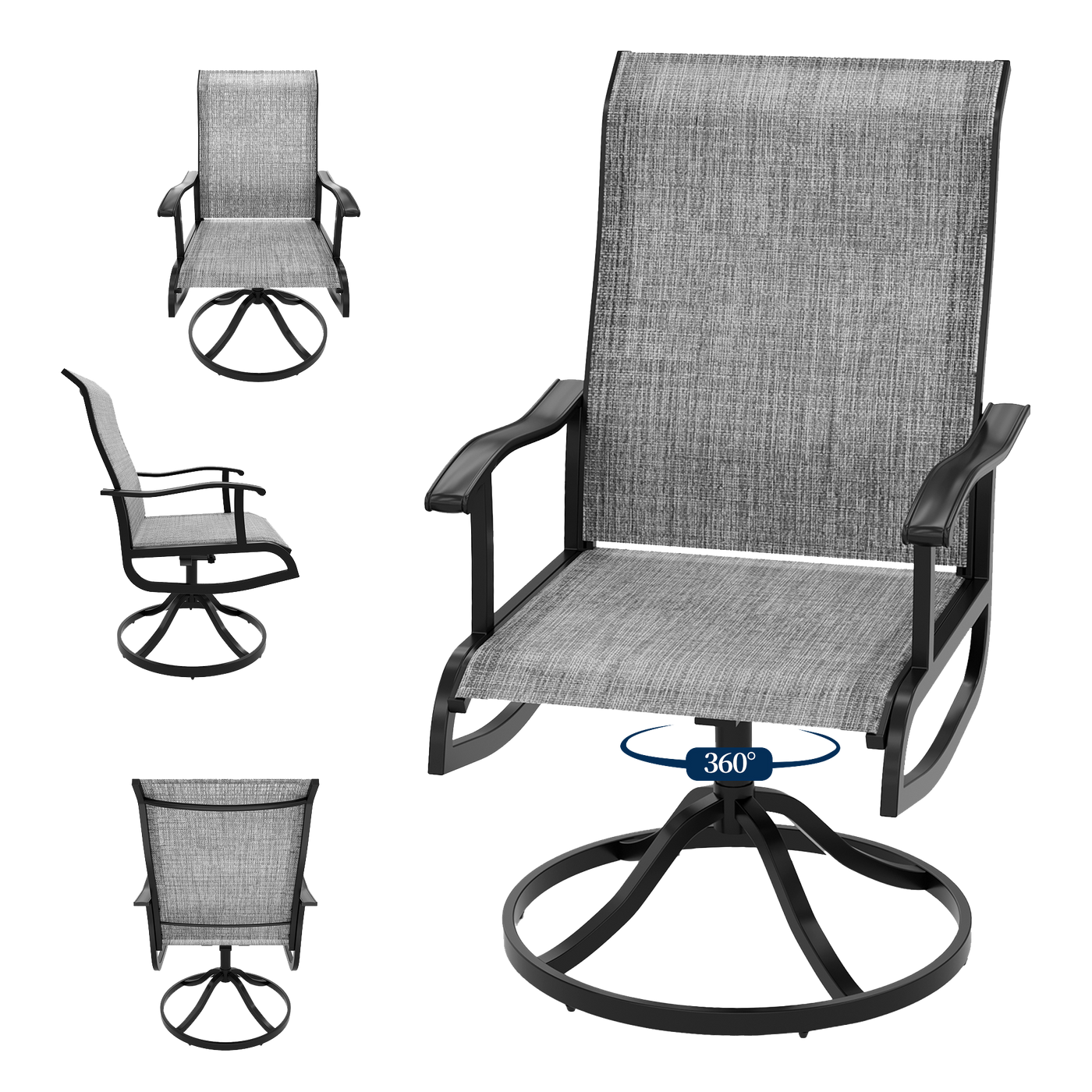 Pizzello Patio Swivel Dining Chairs, All Weather Outdoor Textilene Chair High Back Outdoor Swivel Rocker Set#size_set-of-4