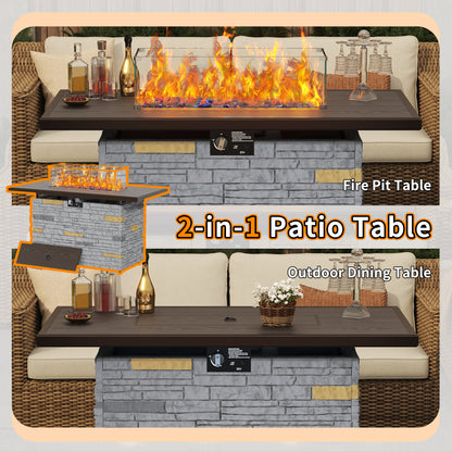Pizzello Caldo- 43" Propane Fire Pit Table Rectangular Stone Firepit Table - Pizzello#color_gray