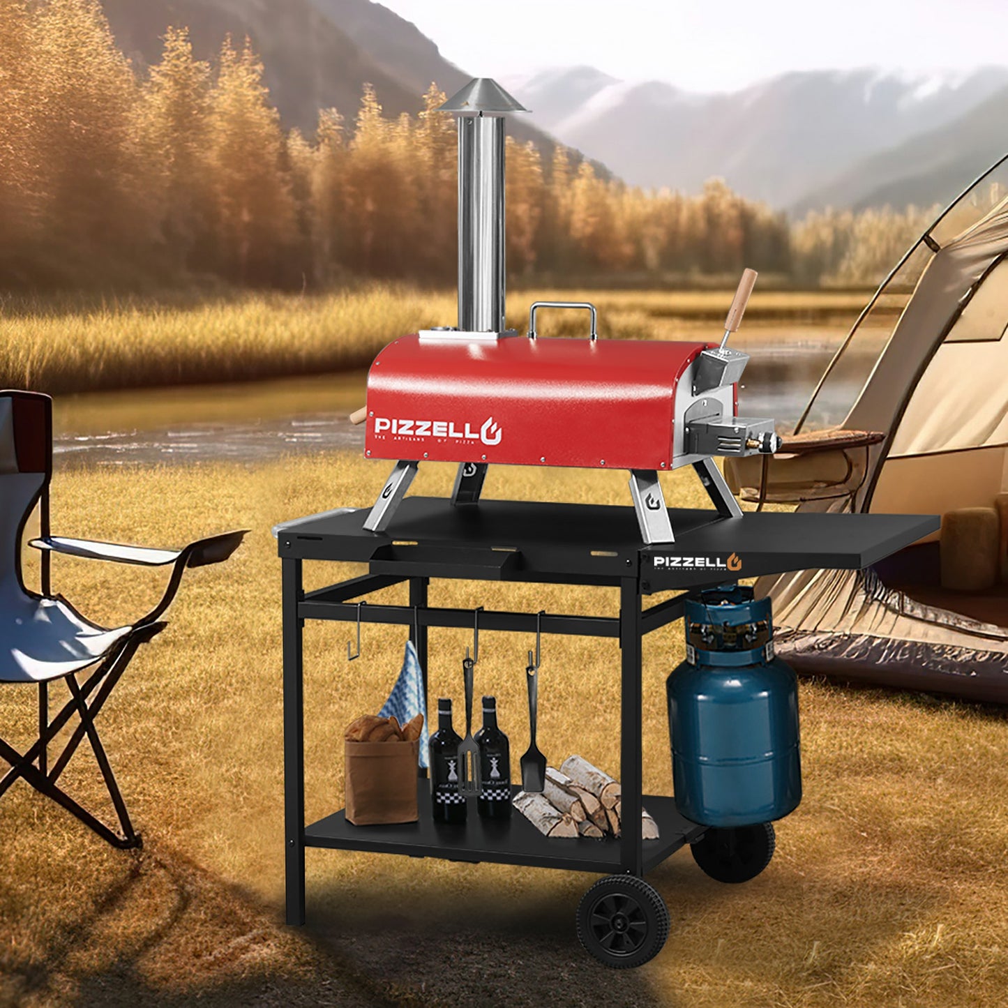 Outdoor Gas & Wood-Fired Pizza Oven in Car#color_red