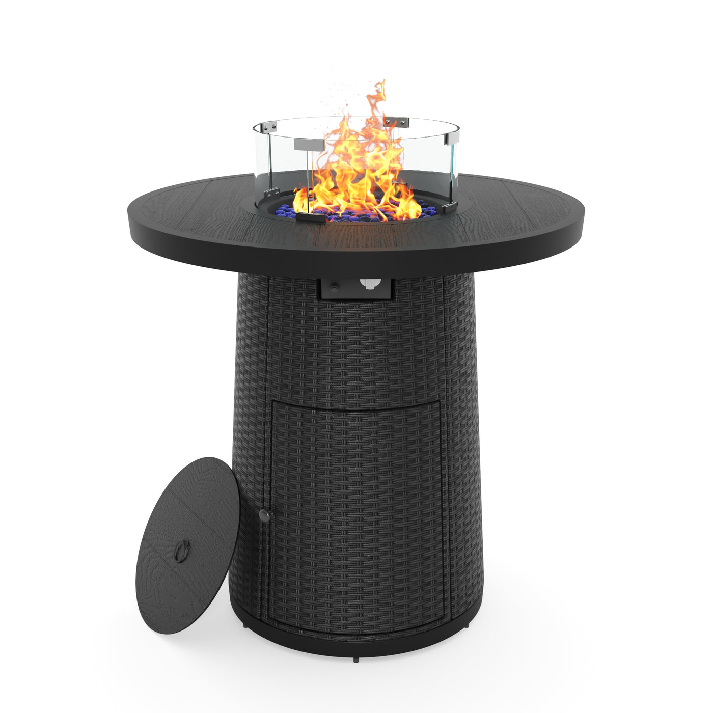 Pizzello Godere - 31.5" Propane Fire Pit Table Outdoor Round Wicker Gas Fire Table#color_black