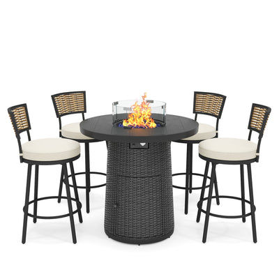 Pizzello Godere - 31.5" Propane Fire Pit Table Outdoor Round Wicker Gas Fire Table#color_black