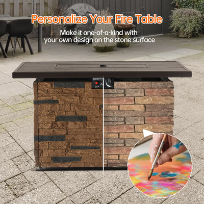 Pizzello Caldo- 43" Propane Fire Pit Table Rectangular Stone Firepit Table - Pizzello#color_brown