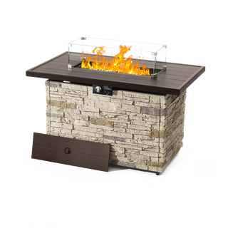 Pizzello Caldo- 43" Propane Fire Pit Table Rectangular Stone Firepit Table