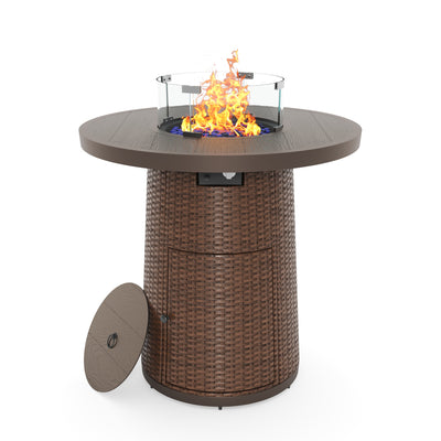 Pizzello Godere - 31.5" Propane Fire Pit Table Outdoor Round Wicker Gas Fire Table#color_brown