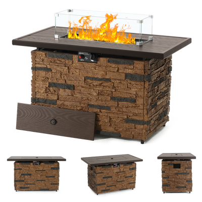 Pizzello Caldo- 43" Propane Fire Pit Table Rectangular Stone Firepit Table - Pizzello#color_brown