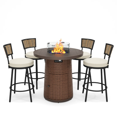 Pizzello Godere - 31.5" Propane Fire Pit Table Outdoor Round Wicker Gas Fire Table#color_brown