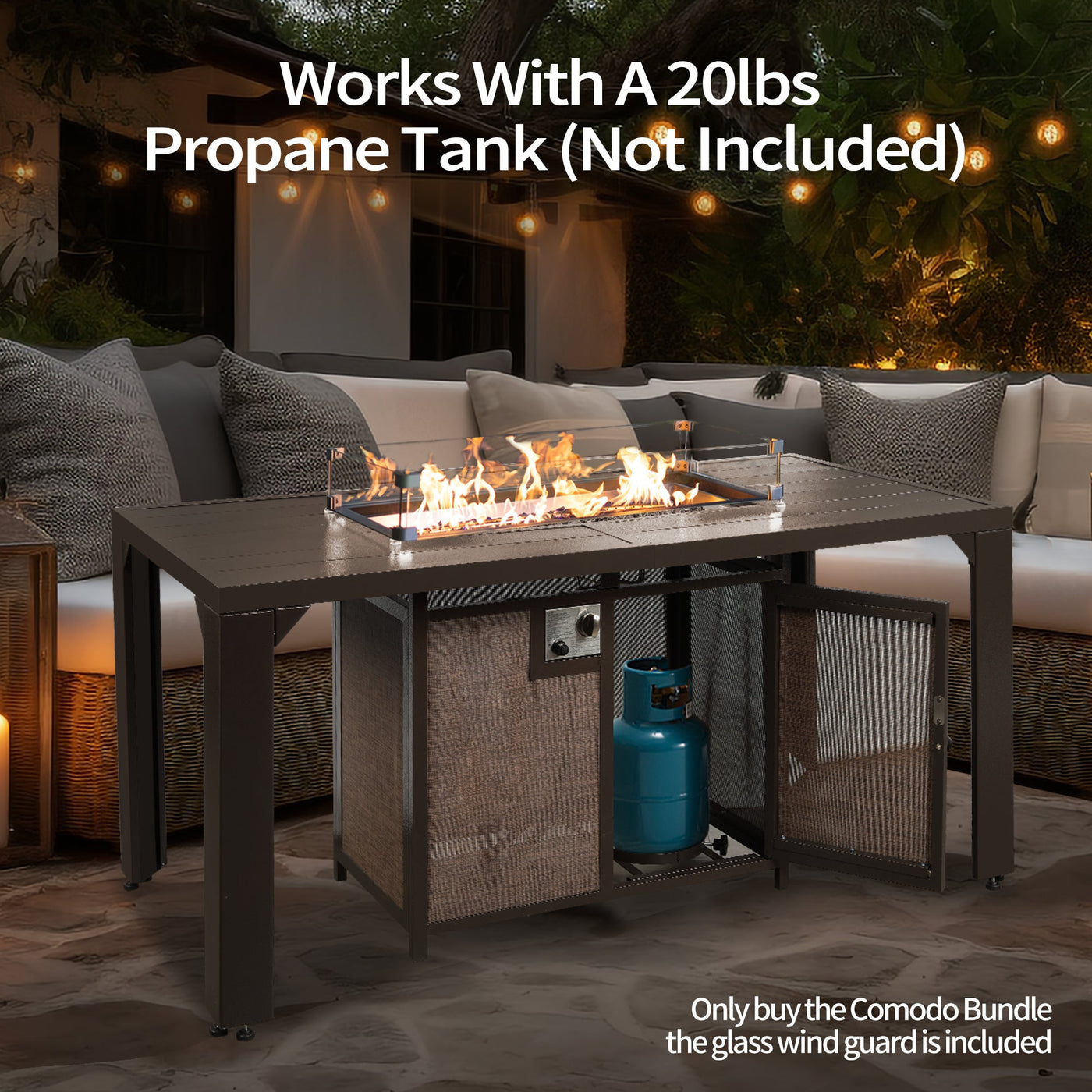 Pizzello Comodo - 62.5" Propane Fire Pit Table Aluminum Rectangular Dining Firepit Table - Pizzello#color_brown