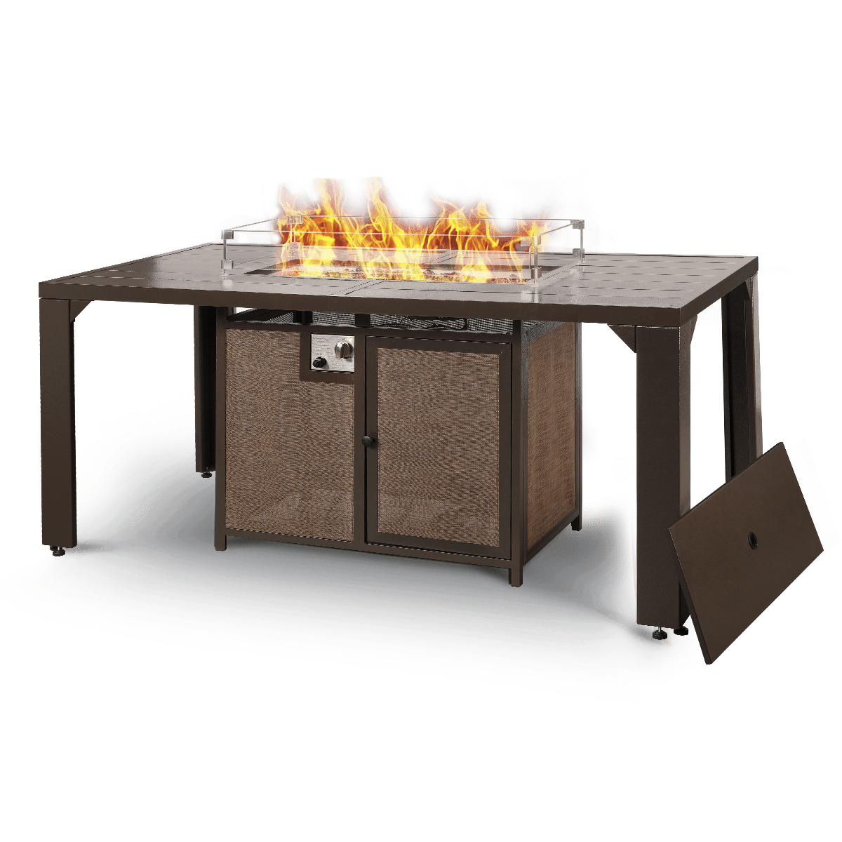 Pizzello Comodo - 62.5" Propane Fire Pit Table Aluminum Rectangular Dining Firepit Table - Pizzello#color_brown