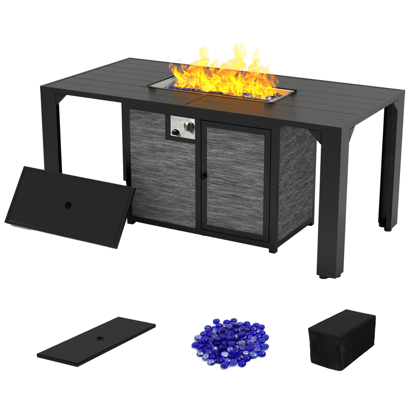Pizzello Comodo - 62.5" Propane Fire Pit Table Aluminum Rectangular Dining Firepit Table - Pizzello#color_black