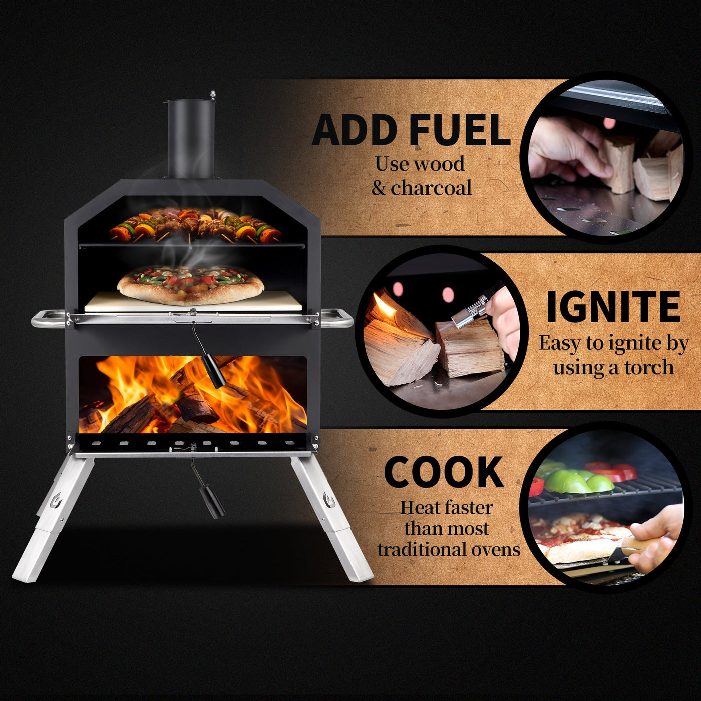 Pizzello Grande - Outdoor 2-Layer Pizza Oven Bundle with FREE Accessor