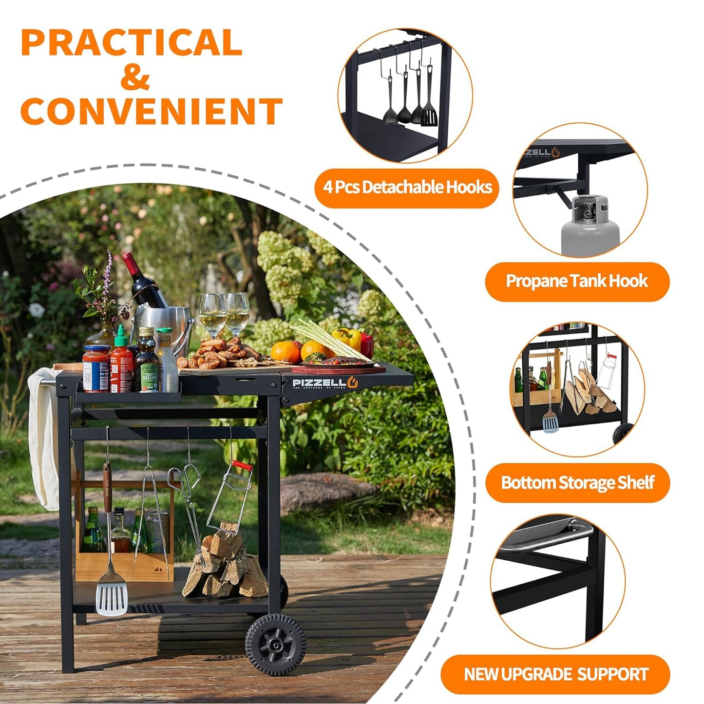 Pizzello Outdoor Grill Dining Cart Movable Pizza Oven Trolley BBQ Stand - Pizzello#size_small