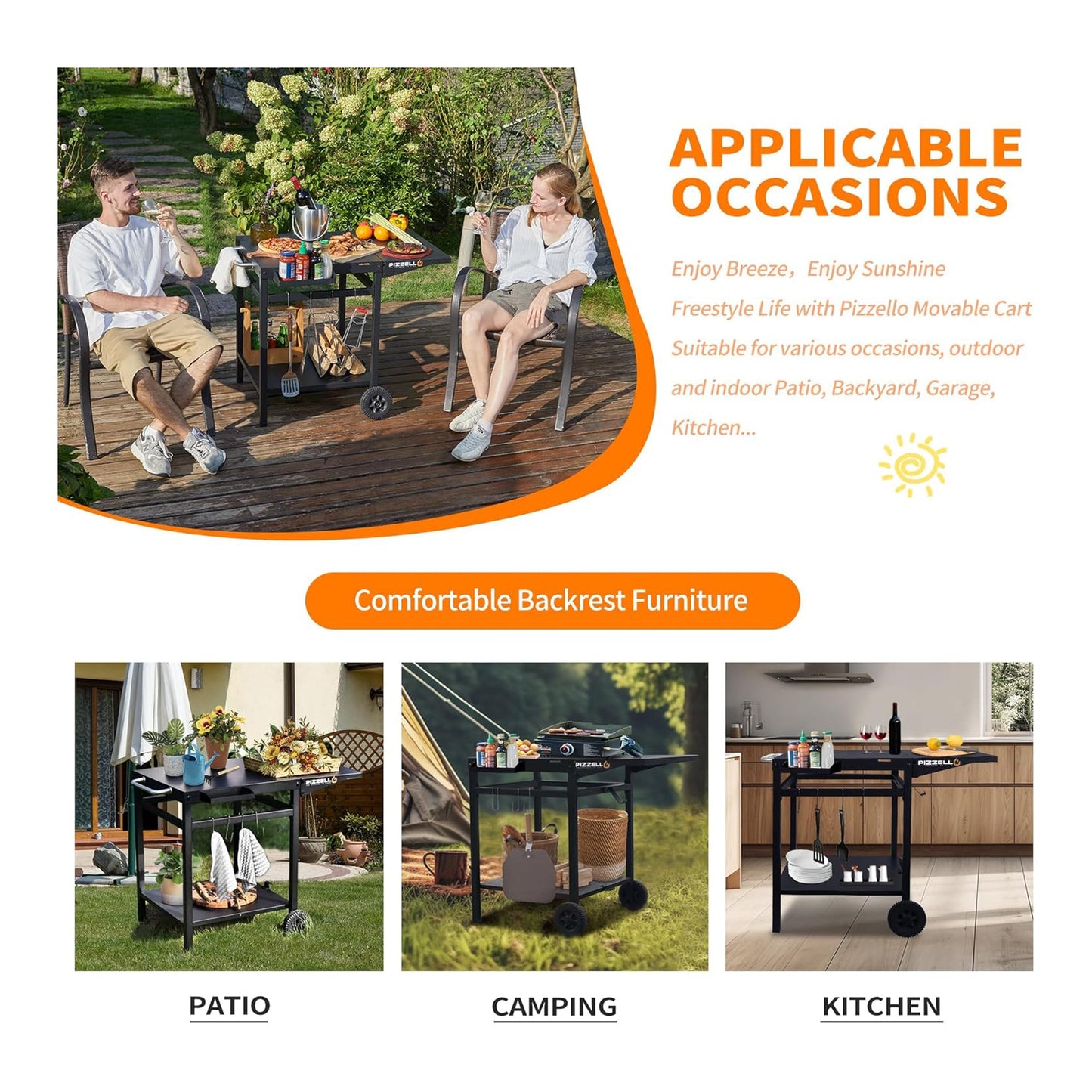 Pizzello Outdoor Grill Dining Cart Movable Pizza Oven Trolley BBQ Stand - Pizzello#size_small