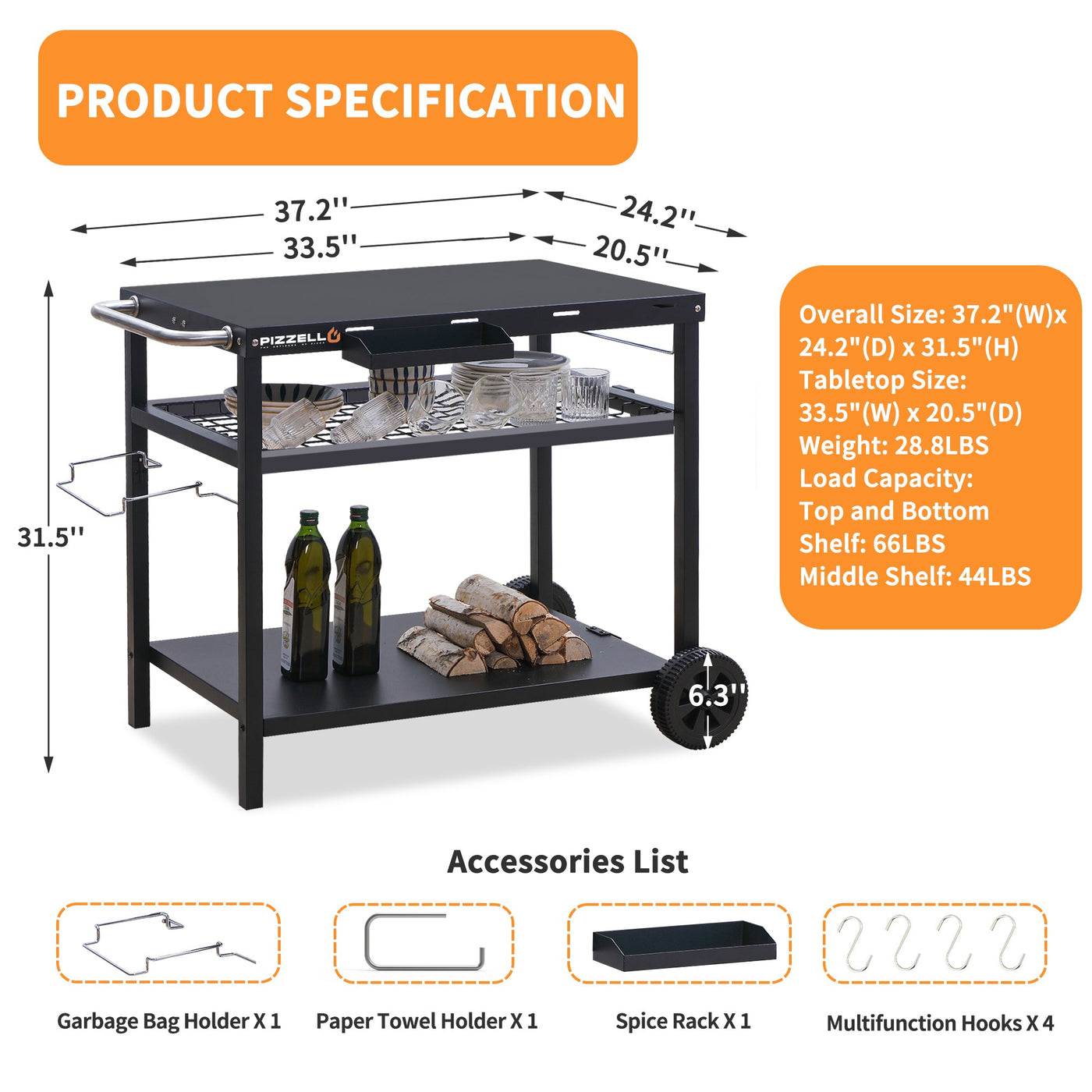 Pizzello Outdoor Grill Dining Cart Pro - Pizzello#color_black